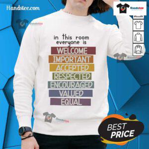 Hot Idaho teacher wearing 'Everyone Is Welcome Here' sweatshirt, promoting inclusive support in the classroom.