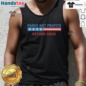 Hot Parks Not Profits Defund Doge tank top featuring bold graphics and vibrant colors, perfect for casual summer wear.