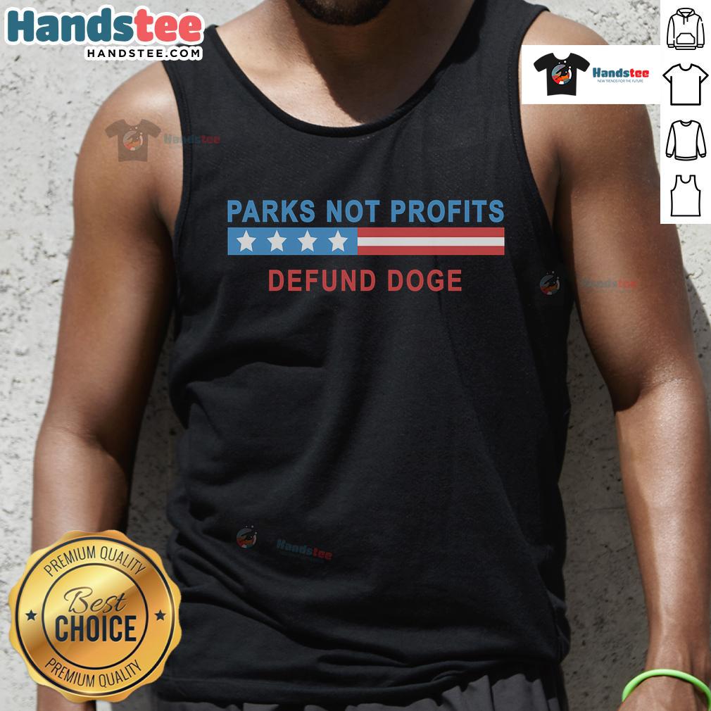 Hot Parks Not Profits Defund Doge tank top featuring bold graphics and vibrant colors, perfect for casual summer wear.