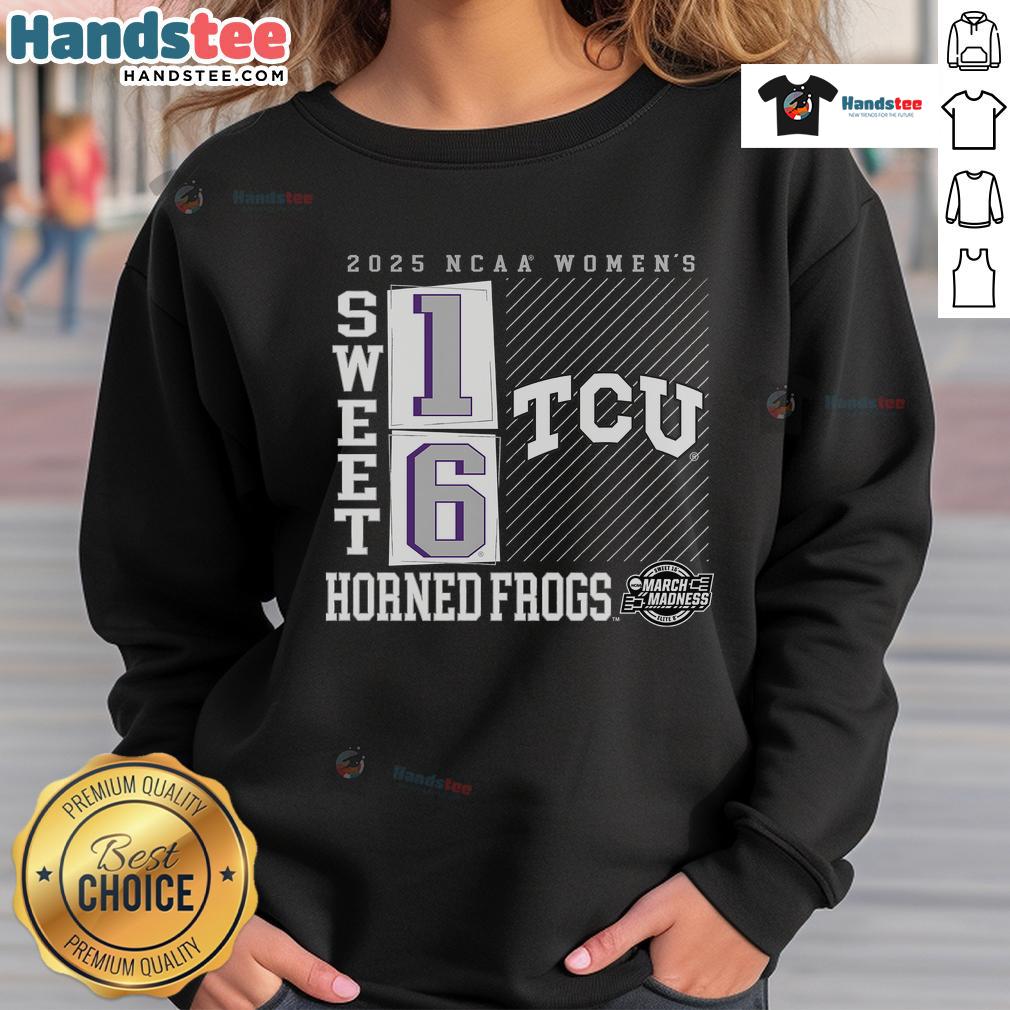 Hot TCU Horned Frogs 2025 NCAA Women's Basketball Tournament sweatshirt featuring a no-look pass design for March Madness.