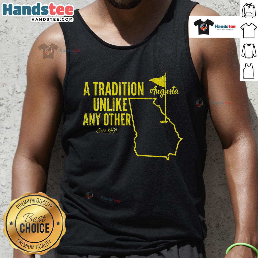 Stylish Augusta Georgia golfing tank top showcasing 'Nice A Tradition Unlike Any Other' design for golf enthusiasts.