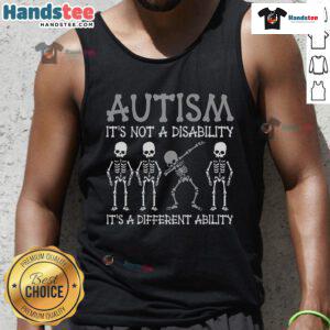 Alt Text: Nice Autism Tank Top featuring 'It's Not A Disability, It's a Different Ability' with a skeleton design.