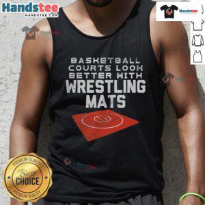 Stylish tank top featuring a design of nice basketball courts with wrestling mats for sports enthusiasts.