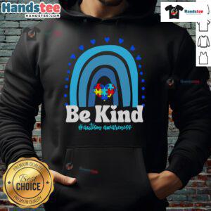 Nice Be Kind Autism Awareness Rainbow Puzzle Heart Hoodie for promoting autism acceptance and support.