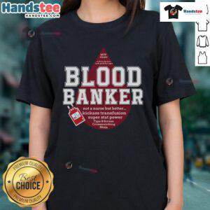Lab scientist in a medical lab wearing a Nice Blood Bank tee, celebrating Lab Week with a smile.