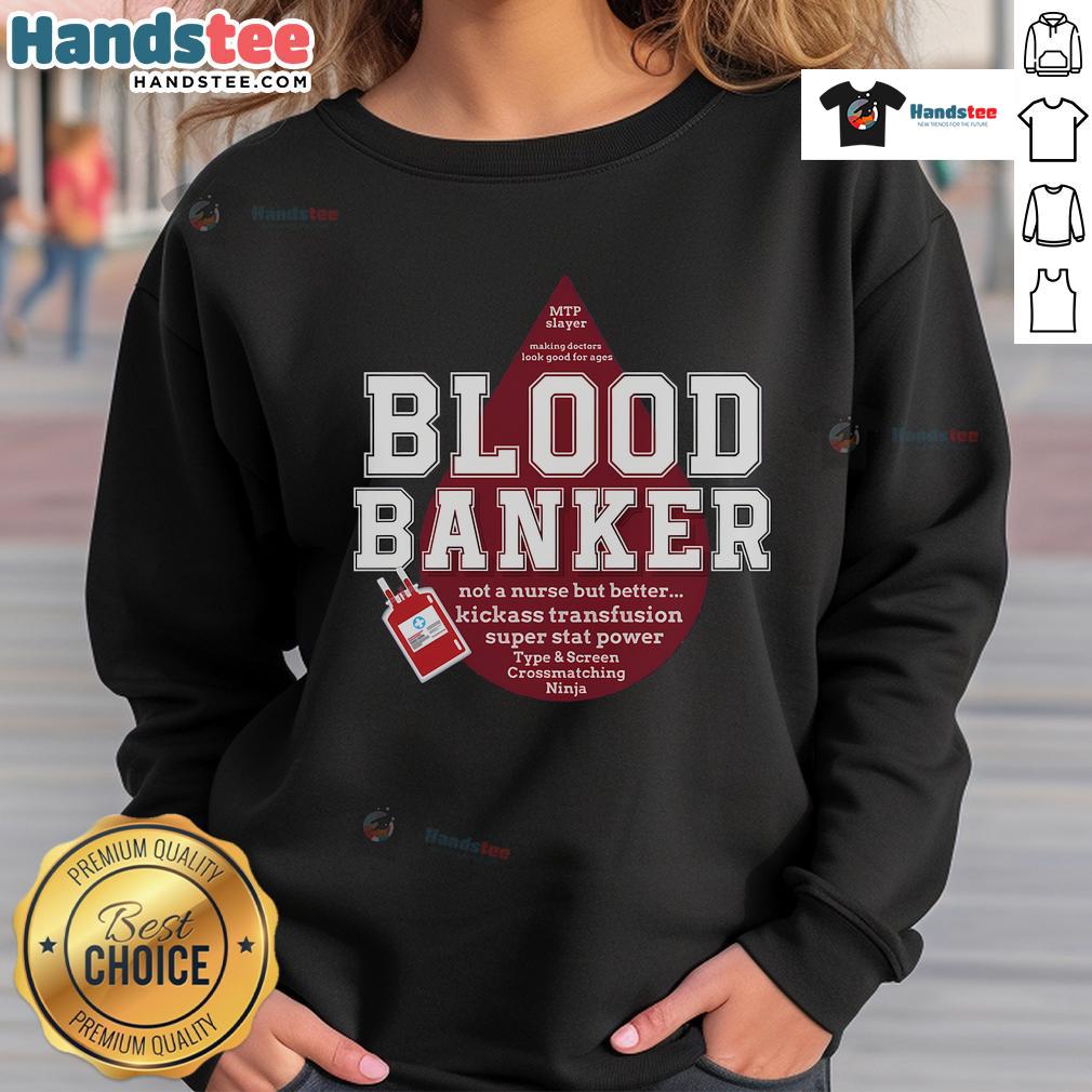 Lab scientist in a Nice Blood Bank sweatshirt at a medical lab during Lab Week, showcasing dedication to science.
