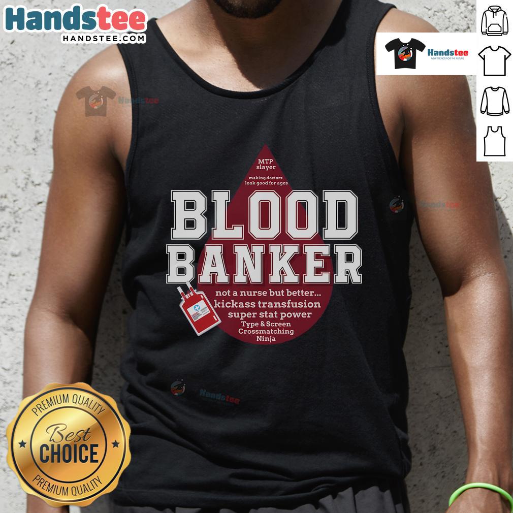 Lab scientist in a blood bank wearing a tank top, showcasing medical lab technology during Lab Week.