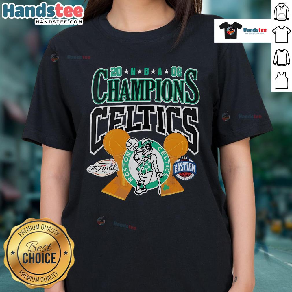 Boston Celtics Fanaticity Big Champ NBA Finals Champions Ladies Tee showcasing vibrant team colors and stylish design.