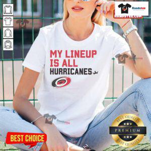 Nice Carolina Hurricanes My Lineup Ladies Tee featuring team colors and logo, perfect for female fans of the NHL.