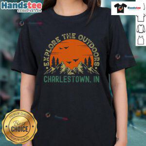 Explore the outdoors in Charlestown, Indiana with this stylish ladies tee featuring a scenic design.