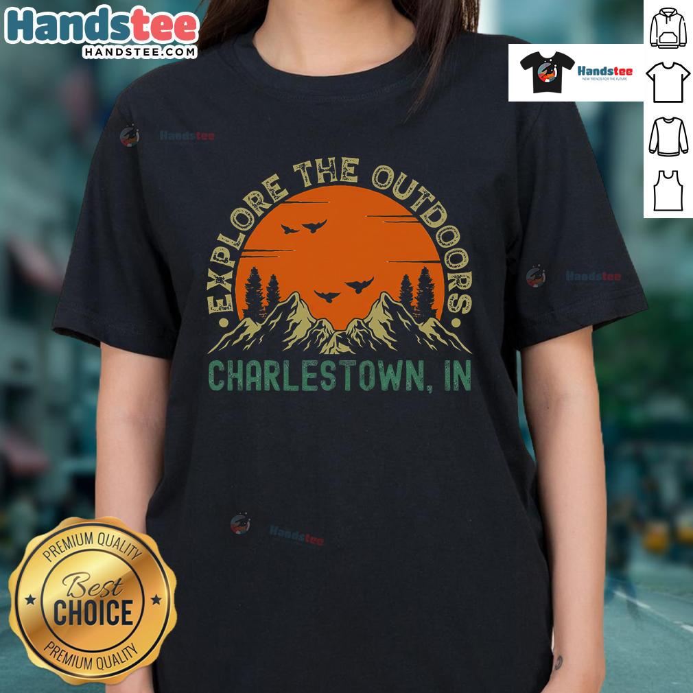 Explore the outdoors in Charlestown, Indiana with this stylish ladies tee featuring a scenic design.