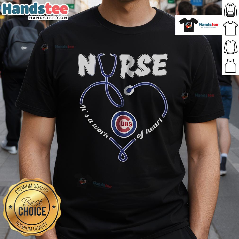 Chicago Cubs Nurse 'It's A Work Of Heart' T-Shirt, featuring a stylish design for baseball fans and healthcare workers.