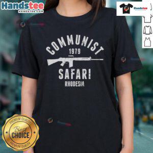 1979 Rhodesia Light Infantry ladies tee featuring a Nice Communist Safari design, perfect for vintage style enthusiasts.