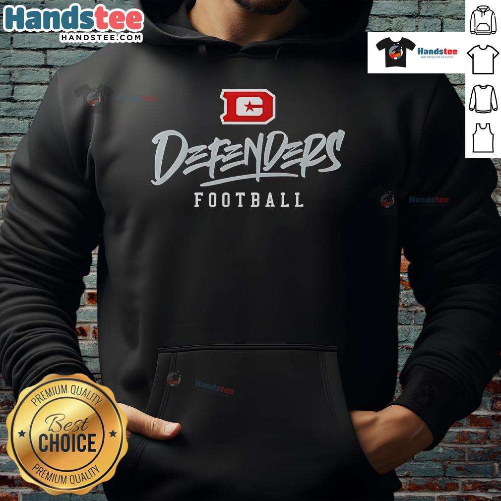 Stylized text hoodie featuring the Nice DC Defenders logo, perfect for fans of the XFL team and stylish casual wear.