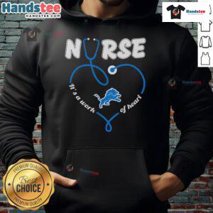 Detroit Lions nurse hoodie featuring 'It's a Work of Heart' design, perfect for fans and healthcare professionals.