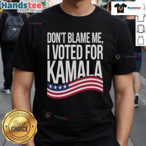 Alt Text: Nice Don't Blame Me I Voted For Kamala 2024 USA T-Shirt featuring Kamala Harris design for supporters.