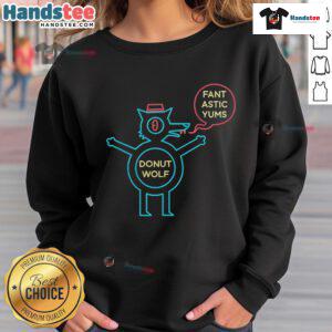 Cozy Nice Donut Wolf sweatshirt featuring fun graphics, perfect for fans of Fantastic Yums and stylish casual wear.