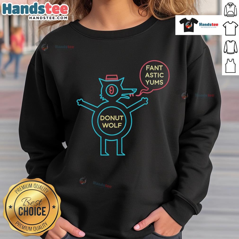 Cozy Nice Donut Wolf sweatshirt featuring fun graphics, perfect for fans of Fantastic Yums and stylish casual wear.