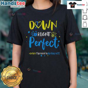 Down Syndrome Awareness Ribbon design on a ladies tee, featuring vibrant colors and a stylish fit for supporting inclusivity.