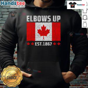 Nice elbows up in a Canada True North Strong & Free Proud Canadian hoodie, showcasing patriotic style and comfort.