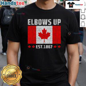 Nice Elbows Up Canada True North Strong Free Proud Canadian T-Shirt featuring a vibrant design and Canadian flag elements.