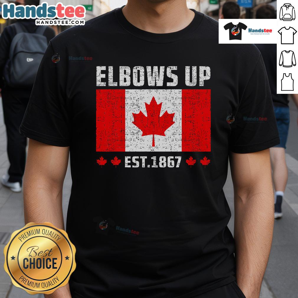 Nice Elbows Up Canada True North Strong Free Proud Canadian T-Shirt featuring a vibrant design and Canadian flag elements.