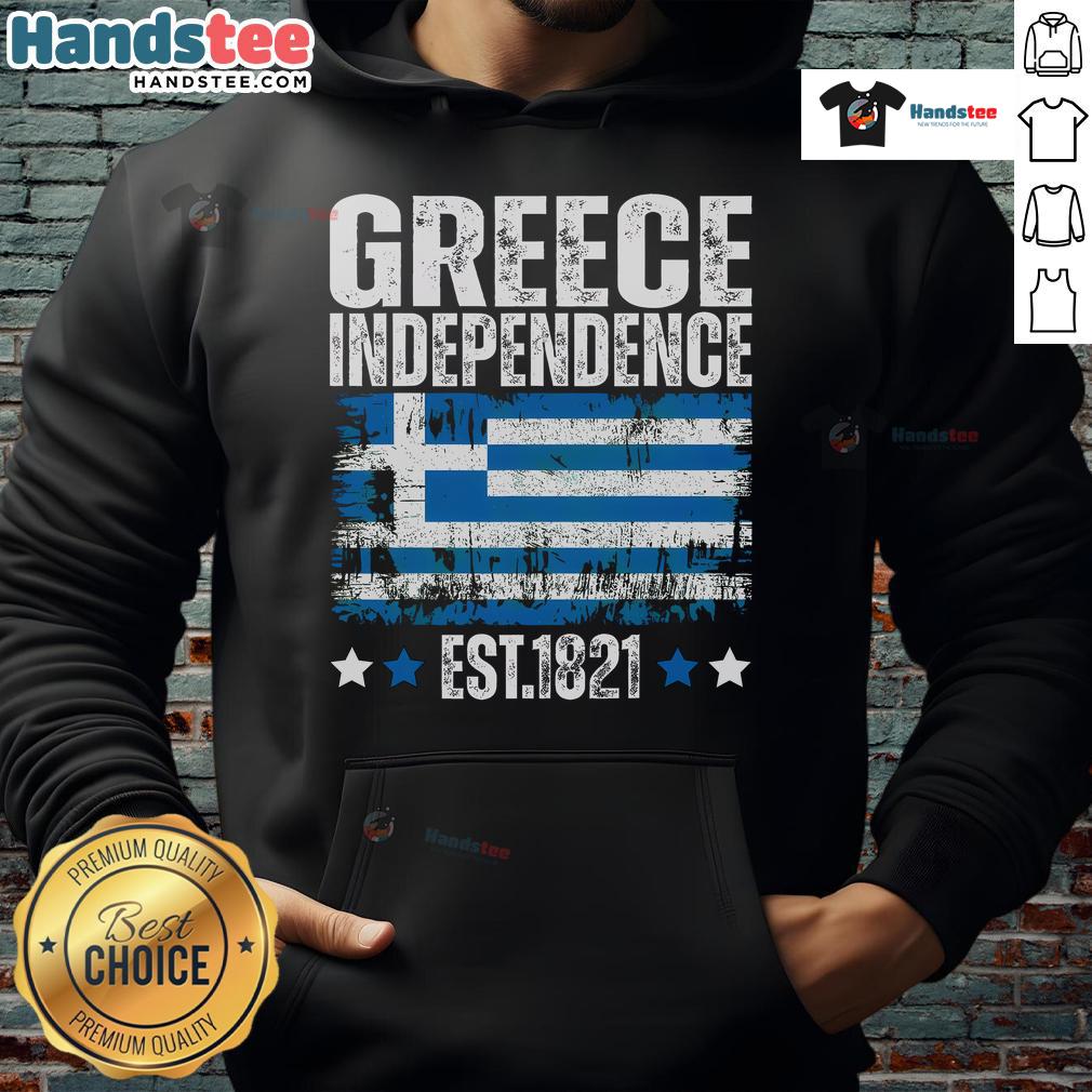 Alt Text: Nice Greece Independence Day hoodie featuring the Greek flag, established 1821, perfect for celebrating Greek heritage.