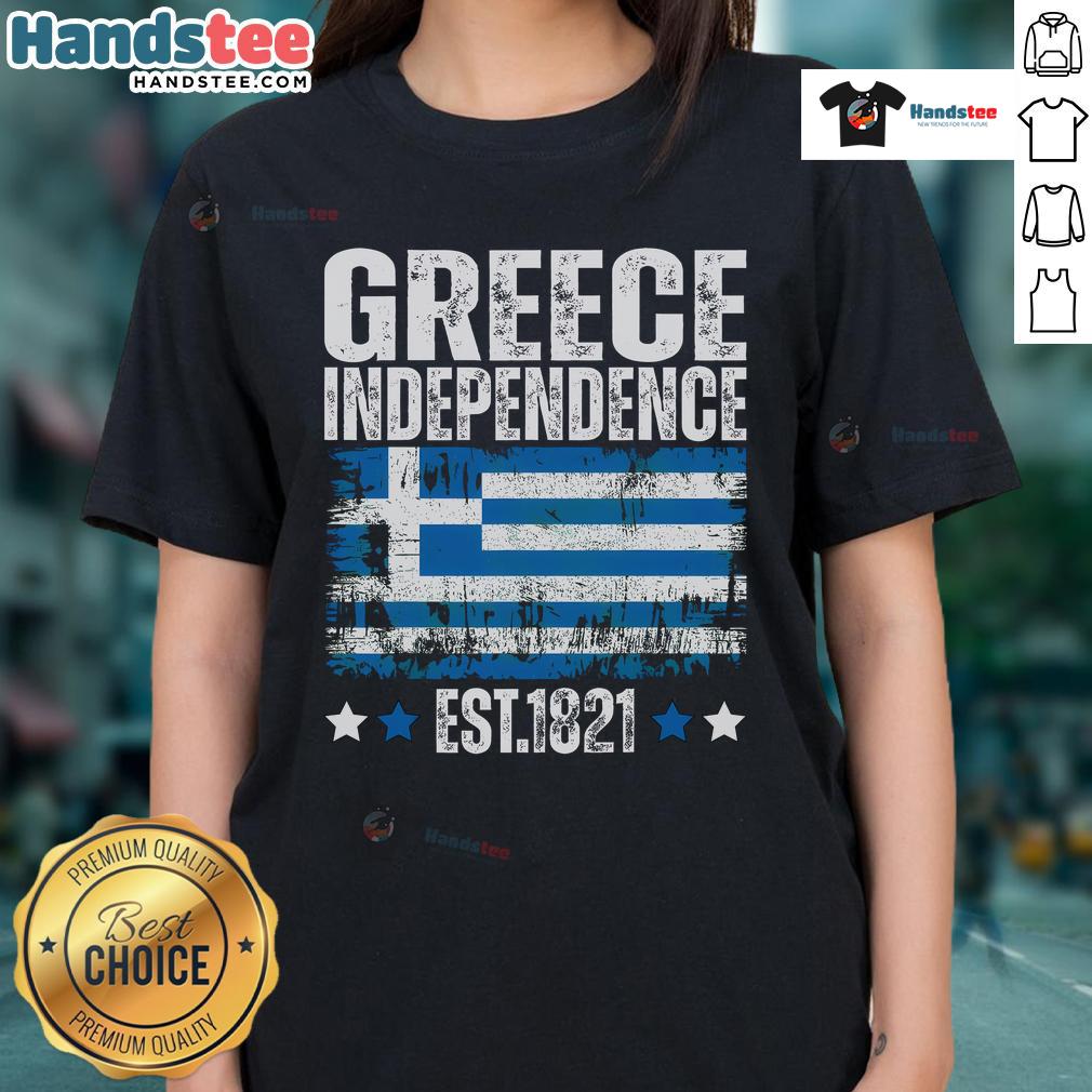 Stylish ladies' tee featuring the Greek flag, celebrating Greece Independence Day, established 1821.