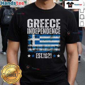 Nice Greece Independence Day T-Shirt featuring Greek flag design, established 1821, perfect for celebrating Greek heritage.