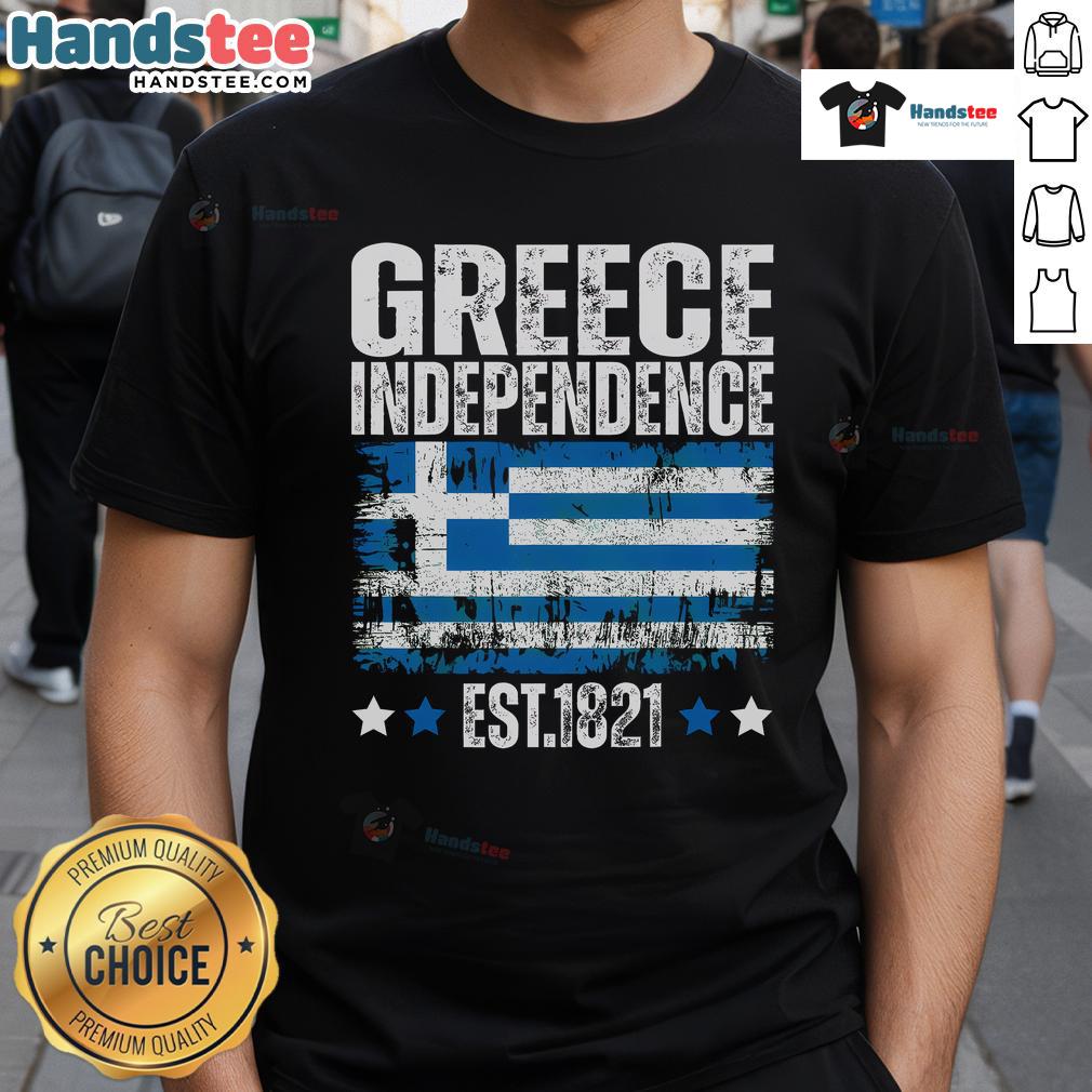 Nice Greece Independence Day T-Shirt featuring Greek flag design, established 1821, perfect for celebrating Greek heritage.