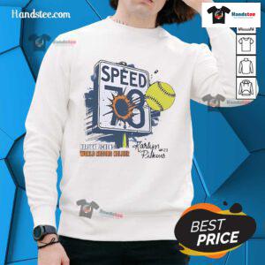 Alt Text: Karlyn Pickens wearing a Tennessee Volunteers softball sweatshirt, celebrating her world record speed of 78 mph.