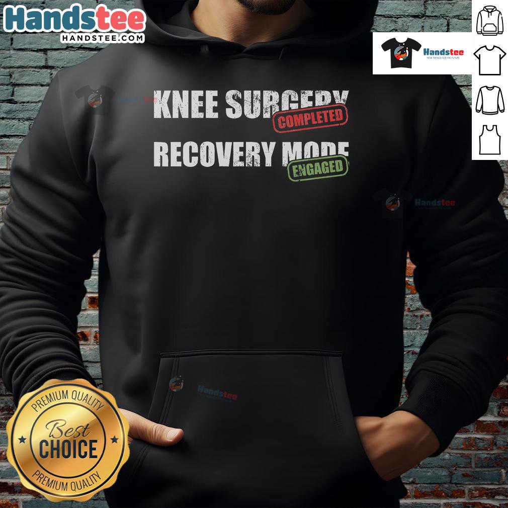 Post knee surgery recovery: patient wearing a hoodie celebrating successful knee replacement surgery.
