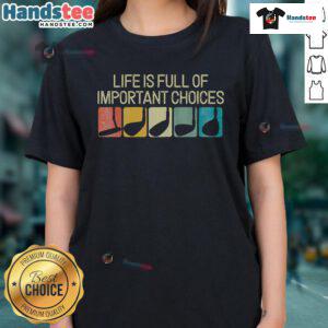 Vintage ladies golf tee featuring 'Life is Full of Important Choices' design, perfect for golf enthusiasts.