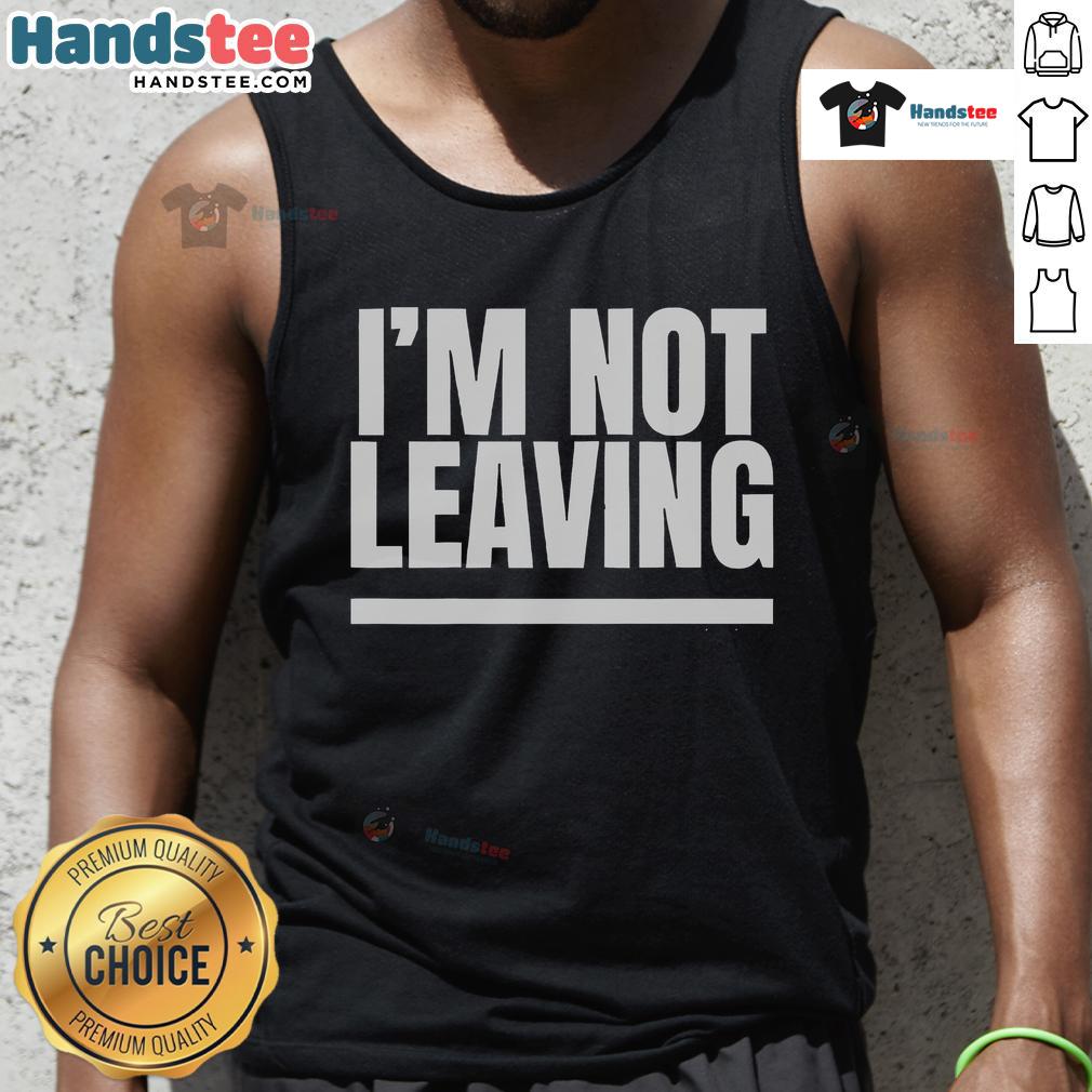 Man wearing a 'Nice Like Myles Garrett I'm Not Leaving' tank top, showcasing a sporty and playful style.