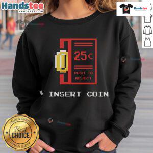 Alt Text: Retro 8-bit sweatshirt featuring a 'Nice Mario Coin' graphic with a coin insert and push-to-reject design.