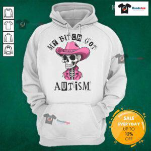 Autistic-themed hoodie featuring a skeleton with a cow hat, celebrating autism awareness and unique style.