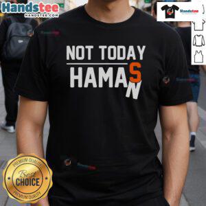 Nice Not Today Haman Purim costume T-shirt featuring Queen Esther for festive Jewish celebrations and parties.