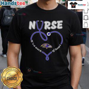 Nice Nurse It's A Work Of Heart Baltimore Ravens T-Shirt featuring a vibrant design for fans and healthcare workers.