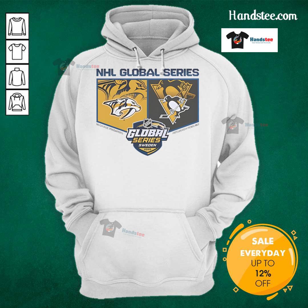 2025 Global Series hoodie featuring Pittsburgh Penguins vs Nashville Predators design, perfect for passionate fans.