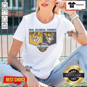 2025 Global Series Ladies Tee featuring Pittsburgh Penguins vs Nashville Predators design, perfect for enthusiastic fans.