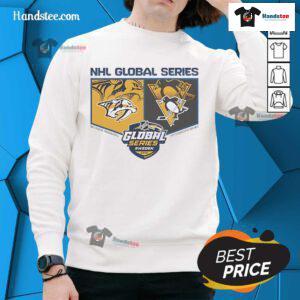 2025 Global Series sweatshirt featuring Pittsburgh Penguins vs Nashville Predators design, perfect for avid fans.