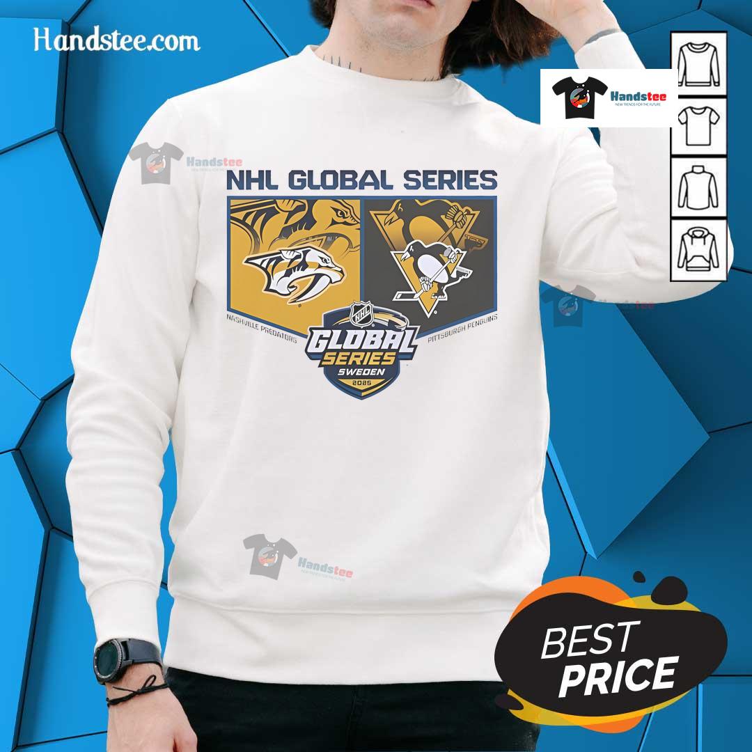2025 Global Series sweatshirt featuring Pittsburgh Penguins vs Nashville Predators design, perfect for avid fans.