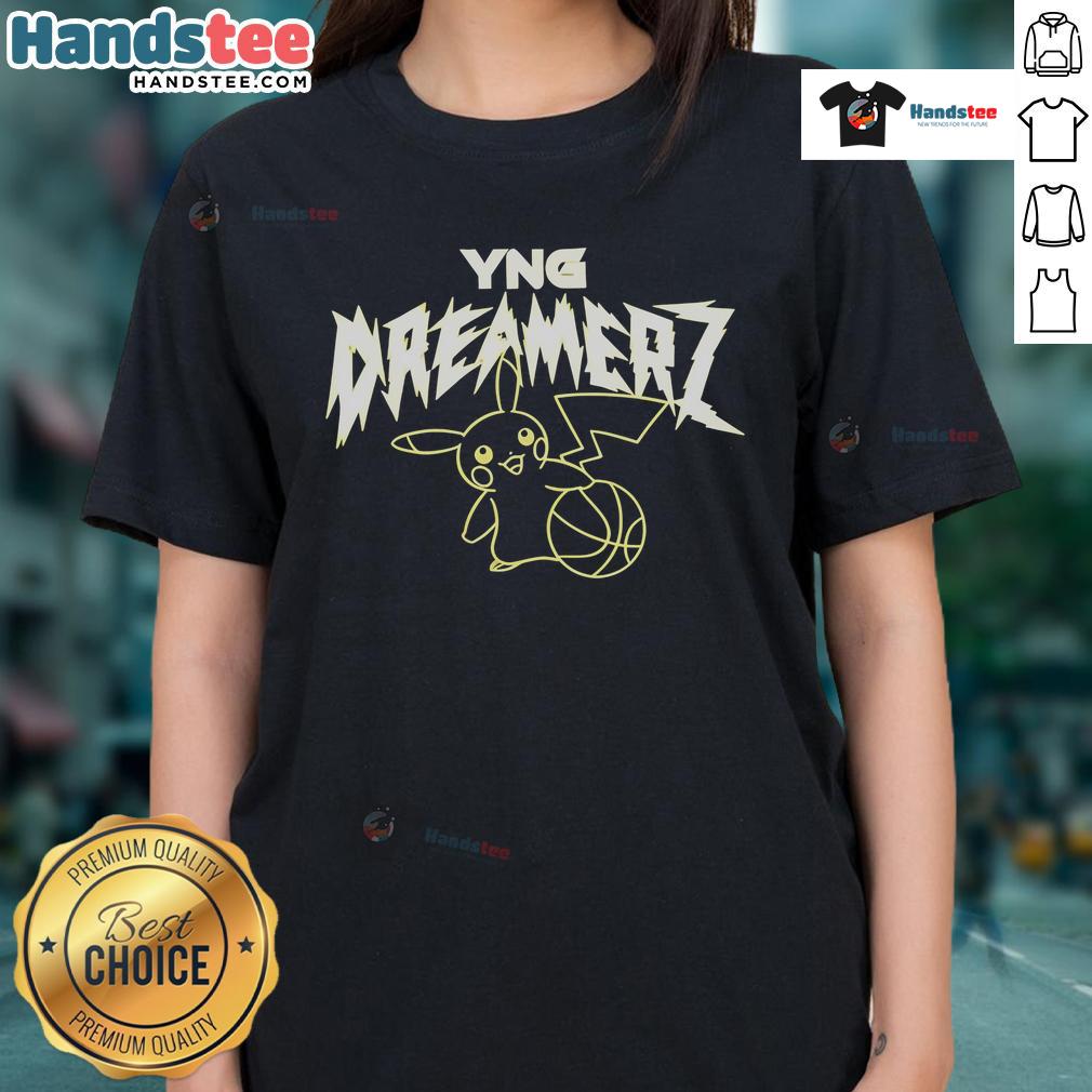 Nice Pokemon YNG Dreamerz Pikachu Ladies Tee featuring a vibrant Pikachu graphic on a stylish women's shirt.