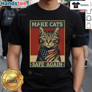 Vintage 'Make Cats Safe Again' T-shirt for the presidential election featuring playful cat graphics and bold text design.