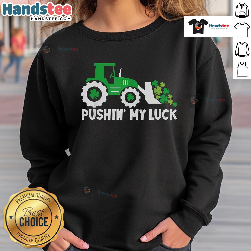 Alt Text: St. Patrick's Day sweatshirt featuring a tractor truck, perfect for celebrating with style and luck.