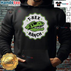 Stylish Nice T-Rex Ranch hoodie featuring a vibrant dinosaur graphic, perfect for casual wear and dinosaur enthusiasts.