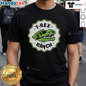 Nice T-Rex Ranch T-Shirt featuring a vibrant dinosaur graphic, perfect for fans of prehistoric-themed apparel.