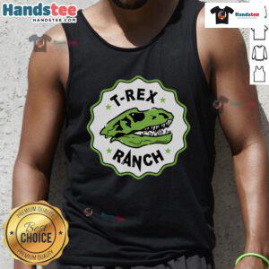 Stylish Nice T-Rex Ranch tank top featuring a vibrant dinosaur graphic, perfect for casual summer wear.