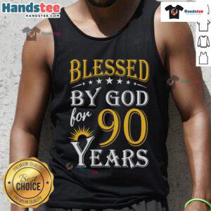 Vintage 'Blessed By God For 90 Years' tank top, perfect gift for a 90th birthday celebration.