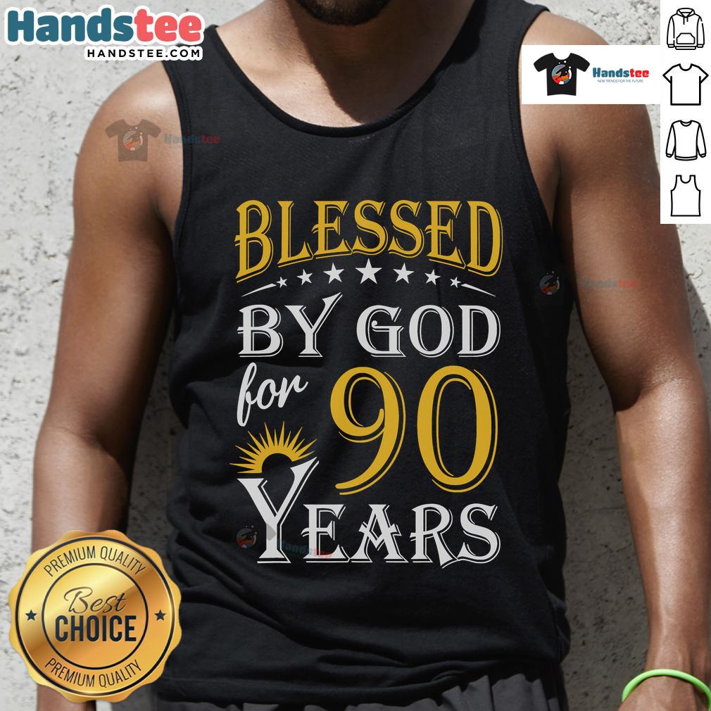 Vintage 'Blessed By God For 90 Years' tank top, perfect gift for a 90th birthday celebration.